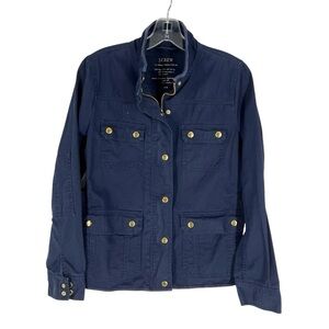 J Crew Factory Boyfriend Field Jacket Womens Size Small Navy Cotton Relaxed